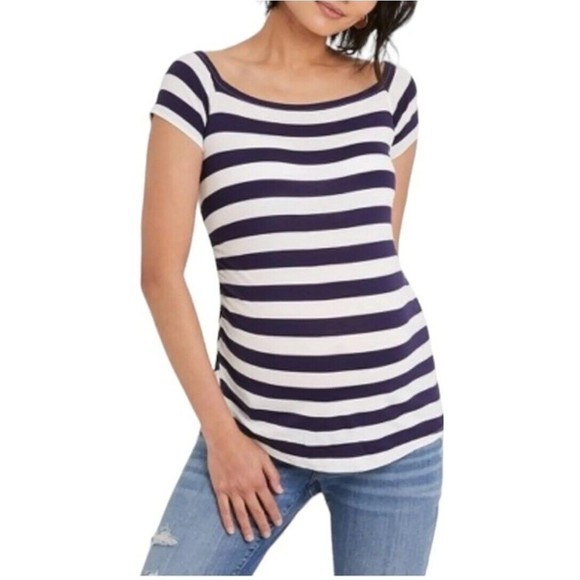 New Ingrid and Isabel blue and white short sleeve maternity top S - Picture 1 of 6